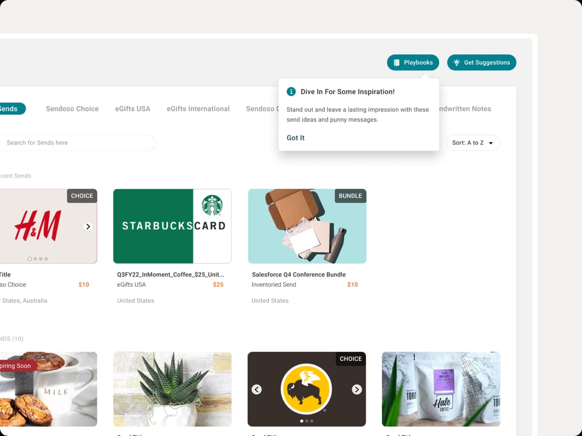 Sendoso marketplace gift browsing