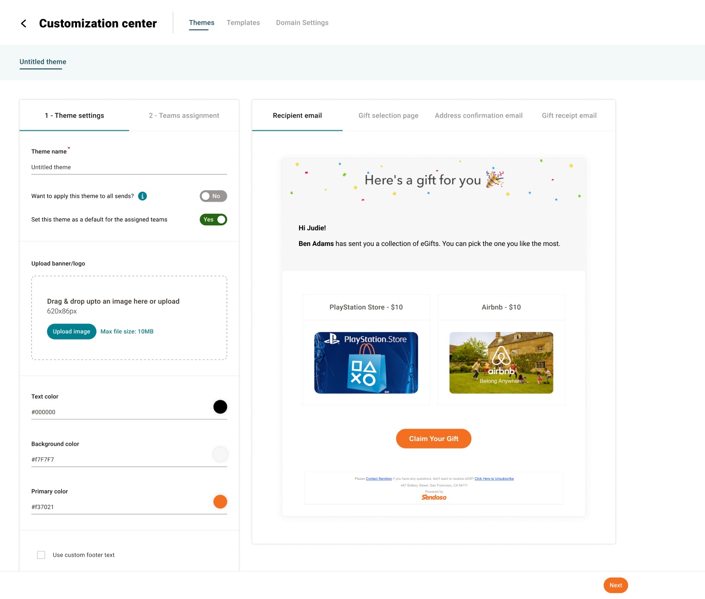 Sendoso teams and branding customization